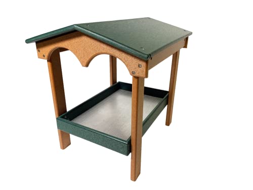 DutchCrafters Recycled Plastic Poly Large Covered Ground Fly Through Raised Platform Bird Feeder with Mesh Seed Tray - USA Amish Made (Turf Green & Cedar) - color: Turf Green & Cedar