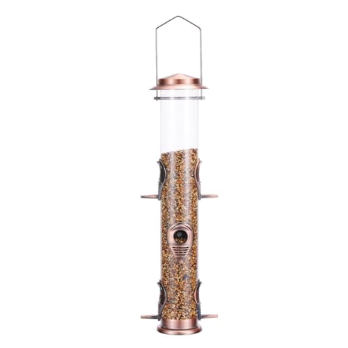 Metal Tube Bird Feeders for Outdoors - 6 Ports Hanging Feeder Attracts Wild Birds in Your Lawn, Garden, Balcony - Antique Copper - 1 Pack - color: Antique Copper