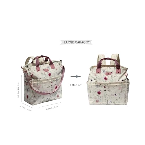 Diaper Tote Bag Totepack Backpack Crossbody Bag 3 in 1 for Women Laptop Backpack Multifunctional with Insulated Pockets - color: Corduroy Purple Flower