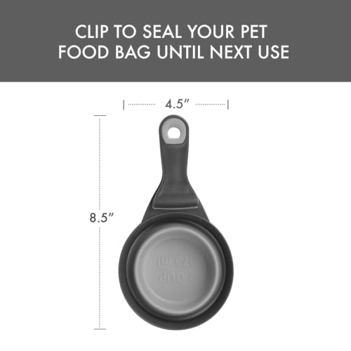 Dexas Popware for Pets Collapsible Klip Scoop, 3-in-1 Pet Food Scoop, Measuring Cup and Bag Clip, 2 Cup Capacity, Light Gray - color: Light Gray, size: 2 Cup Capacity