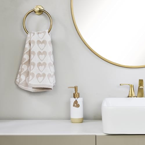 SKL Home Valentine's Day Hearts Jacquard 100% Cotton Reversible 2pc Hand Towel Set, Decorative for Bath/Kitchen/Bar & Gift, Tan - color: Hearts Jacquard, Tan