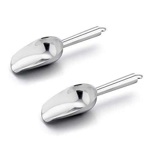 E-far Mini Ice Scoop Set of 2, 3 Ounce Stainless Steel Scoops for Freezer | Ideal for Ice Cube/Candy/Flour/Sugar, Metal Utility Scoop for Canister/Baking/Kitchen Pantry, Rust Proof & Dishwasher Safe - color: Silver