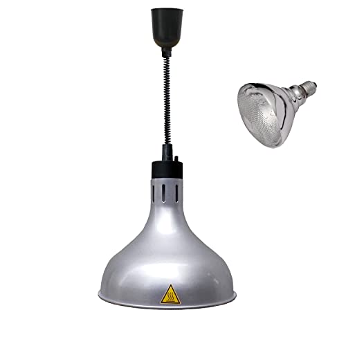 KOUDA Commercial Food Warmer Lights Telescopic Heating Lamps for Buffet Kitchen Restaurant (Dia.29cm,Adjustable Height.60-150cm) (Silver)