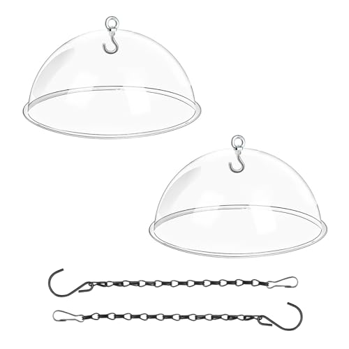 2 Set 11.8'' Bird Feeder Rain Guard, Clear Acrylic Squirrel Baffle Dome | Hanging Round Hummingbird Feeder Protective Cover Weather & Predator Shield for Outdoor Garden Yard Use