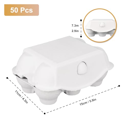 50 Pack Egg Baskets, Half Dozen Egg Cartons, Paper Egg Cartons, Egg Holder Hold 6 Eggs each for Safe Storage, Transport & Display - Ideal for Farm Fresh Eggs, Crafts, White(Standard Size) - size: 50 Pack Half Dozen White