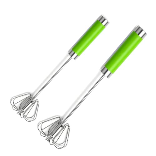 Stainless Steel Semi-Automatic Egg Whisk Set, 2PCS Hand Push Rotary Manual Mixer for Cooking, Whisking, Beating and Stirring (10&12 Inch) - color: Green (10&12in)