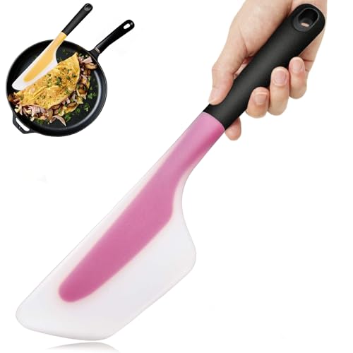 Silicone Omelette Spatula Turner, Flexible Egg Flip Tool for Non-stick Pans | 13Inch Flip Fold Omelet Turner Heat Resistant omelette flipper for Kitchen Omelet Pancake Crepes, Pink - color: Pink