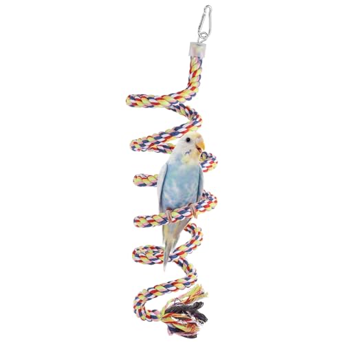 Bird Rope Perch Swing, Spiral Rope Perch Standing Pole Accessory Climbing Swing Paw Grinding 59 Inch, (Rainbow) Intended for Parrot/Parakeet/Budgies/Cockatiels/Lovebirds - color: Rainbow, size: 59 Inch