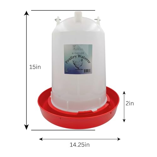 Chicken Waterer 4-Gallon Metal Handle Poultry Drinker | Large Capacity Poultry Waterer | for Chickens, Ducks, Baby Chicks, Chickens, Turkeys and More - size: 4 Gallon