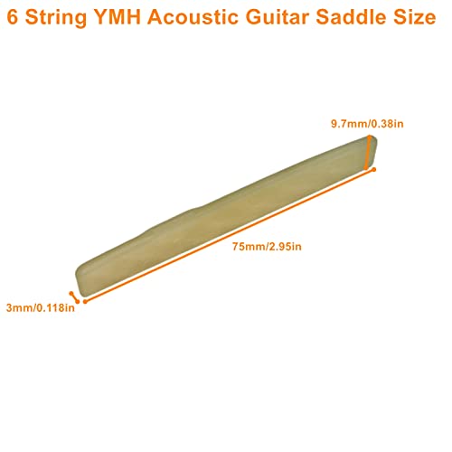 Miwayer 2 Pack 6 String YMH Acoustic Guitar Unbleached Bone Saddle, Guitar Bridge Saddles, Cut from Whole Bones, 75x3x9.7mm - color: 6 String YMH Guitar Saddle 75mm 2 Pack