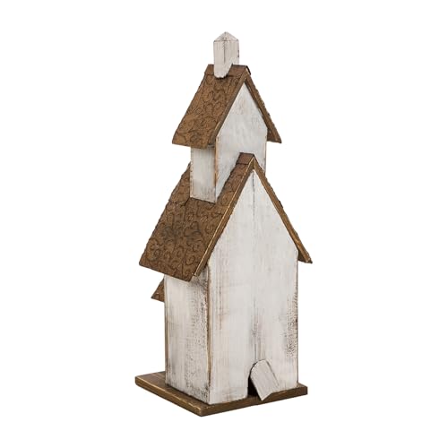 Glitzhome Rustic Hand Painted Wooden Church Birdhouse, Extra-Large 23.62" H Hanging Bluebird Houses for Outside, Decorative Bird House for Yard and Garden Decoration - color: Washed White