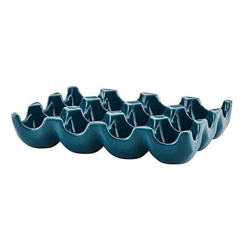 Rachael Ray Solid Glaze Ceramics Egg Tray/Holder, 12 Cup, Teal - color: Teal