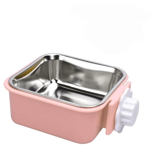 Pet Hanging Bowl for Crates, 2 in 1 Small Dog Bowl Puppy Removable Stainless Rabbit Cat Feeder Food Water Bowls for Puppy Cat Bird Rabbit Hamster Guinea Pig Ferret Small Animals - color: Pink