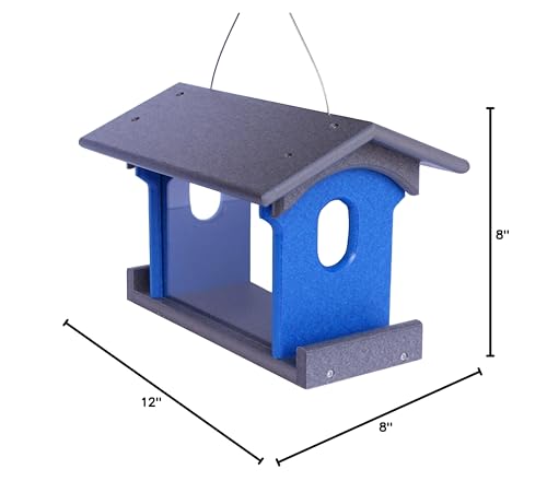Bluebird Feeder - Poly Lumber - Hanging Blue Bird Feeder for Mealworms (Gray and Blue) - color: Gray and Blue