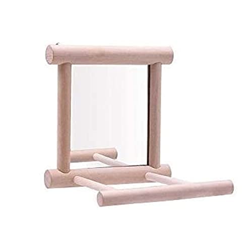 Litewoo Bird Mirror with Perch Parrot Swing Interactive Play Toys, 1 PC | Natural wood, with perch, 3.94"x3.94"x3.94", reduces loneliness, easy hang on cages, for small bird/parakeet/conure/lovebird - color: Bird Mirror Perch Stand-ONE