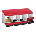 4 Hole Chicken Nesting Boxes, Weatherproof Galvanized Steel Chicken Egg Laying Box with Automatic Rollout Egg Collection, 2-in-1 Handle Perch, Easy Clean & Quick Assemble for Chicken Coop - color: Red, size: 30.7"L x 20.1"W x 20.1"H