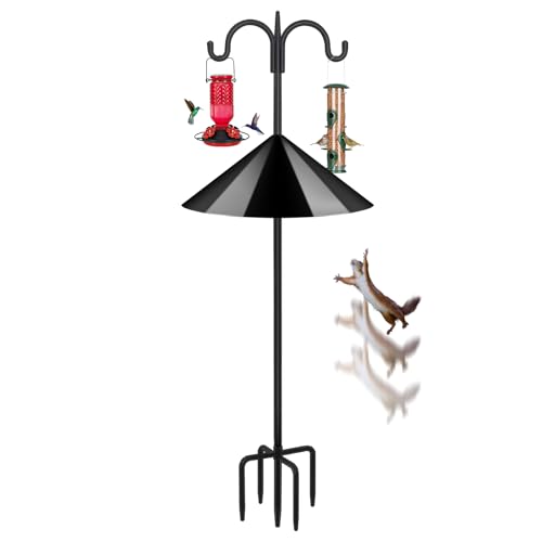 Heavy Duty Shepherds Hook Squirrel-Proof Bird Feeder Pole 92" Double Hooks 5-Prong Base & 19" Baffle for Outdoor Feeders & Plants - color: w/ Squirrel Baffle, size: 92" Double Hook