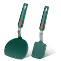 2Pcs Silicone Spatula Turner,Wide Pancake Spatulas utensils set for cooking,Heat Resistant Non-Stick Kitchen Use s for Flipping Pancakes, Omelettes, Fish,Dishwasher Safe.(Green) - color: Set of 2 Green