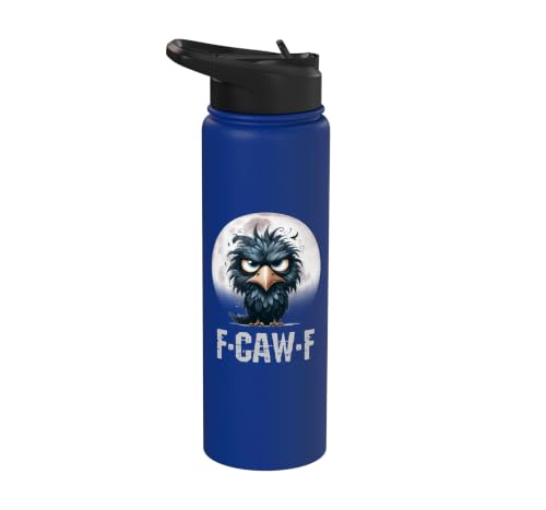 F-Caw-F Black Crow Black Bird Funny Crow F-Caw-F Stainless Steel Insulated Water Bottle - color: Royal Blue