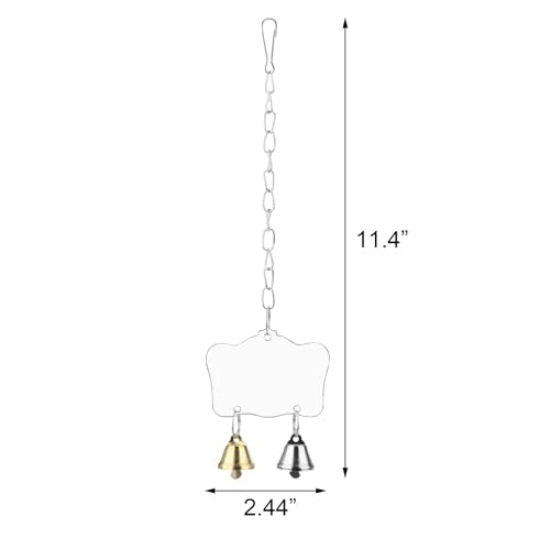 Hypeety Bird Mirror Toy with Bells Cage Hanging Mirror for Parakeets | Clear acrylic mirror with 2 bells, with protective film, easy to hang, fun swing toy, for parakeets/cockatiels/finches/conure