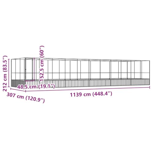Large Outdoor Bird Aviary with Extension, 448.4"x120.9"x83.5" Galvanized Steel Parrot Flight Cage, Walk-in Metal Poultry Pen for Chickens Ducks Rabbits, Silver - color: Silver-H