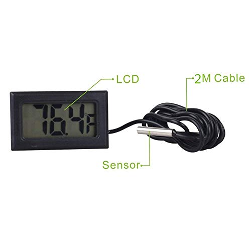 Black Digital LCD Thermometer Temperature Monitor with External Probe for Fridge Freezer Refrigerator Aquarium -Fahrenheit (10pcs) - color: 10pcs