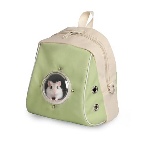 Hamster Carrier, Suitable for Sugar Gliders, Rats, Parrots and Other Small Pets, Breathable Bird Backpack with Transparent Spacecraft (Green) - color: Green