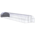 Large Metal Chicken Coop, 9.8 x 9.8 x 6.6 Ft Outdoor Poultry Run Cage with Protective Cover, Galvanized Steel Hen House Pen for Chickens and Ducks, Silver - color: Silver-M
