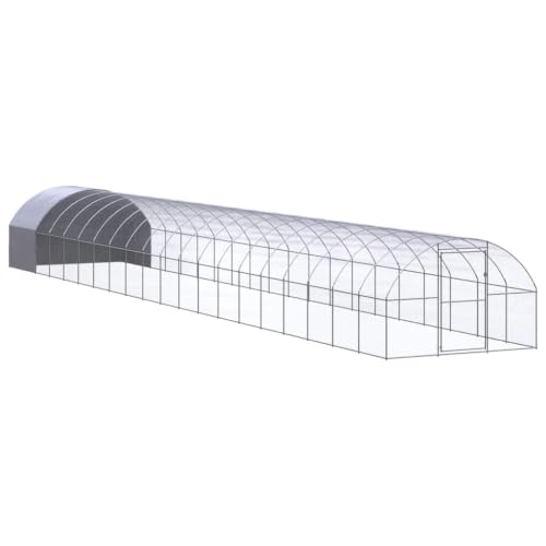 Large Metal Chicken Coop, 9.8 x 9.8 x 6.6 Ft Outdoor Poultry Run Cage with Protective Cover, Galvanized Steel Hen House Pen for Chickens and Ducks, Silver - color: Silver-M