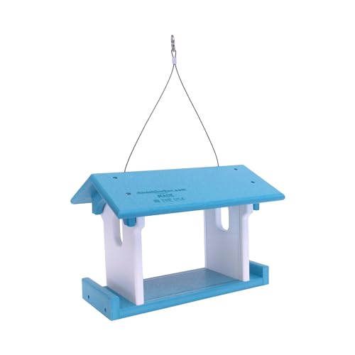 Bluebird Feeder - Poly Lumber - Hanging Blue Bird Feeder for Mealworms (Aruba Blue and White) - color: Aruba Blue and White