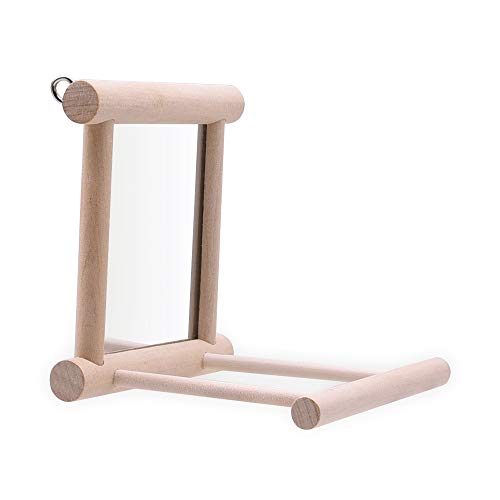 HANZE Bird Mirror With Swing, Hummingbird Perches for Parrots Stand, Wooden Toy for Macaws, Lovebird, Cockatoo, Parakeet, Conure, Finch, Cockatiels - 4 Pack - color: 4 Pack