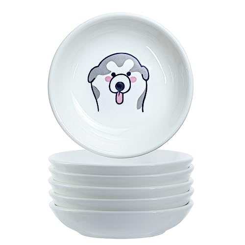 Funny Dogs Head and Butt Pattern Ceramic Sauce Dishes, Seasoning Dishes, Sushi Soy Dipping Bowls, Appetizer Plates, Dessert Plates, Little Cat Bird Feeding Bowls, Set of 6-Dogs-3.5 Inch - color: Dogs, size: 3.5 Inch