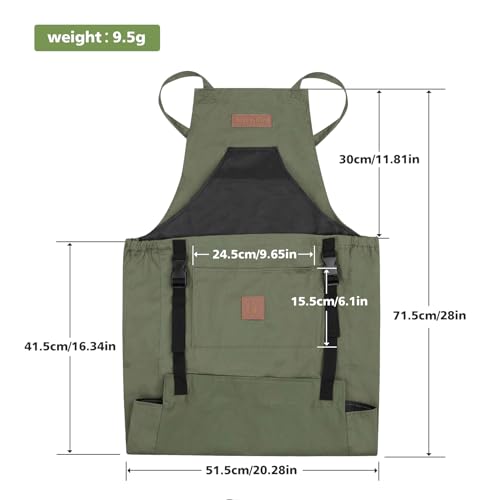 Berry&Bird Harvest Apron, Canvas Gardening Apron with Pockets and Harvesting Pouch Waterproof Harvesting Apron - color: Green