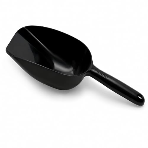 Pet Food Black Scoop, 11.62in Large Plastic Feed Scooper with Ergonomic Handle, Lightweight Food Storage Scoop for Dry Dog Food Cat Food Bird Seed Grain Treats and Bulk Pantry Ingredients