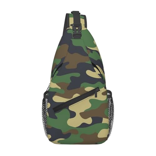 Green Brown Camo Sling Backpack Crossbody Shoulder Bag Chest Bag Travel Chest Pack Casual Daypack For Women Men Hiking Sports Working - color: Black9