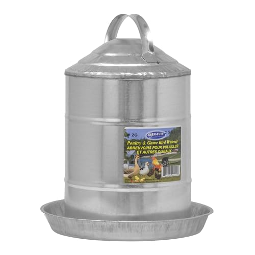 FARM-TUFF Galvanized Poultry Waterer, 2 Gallon Capacity - Double-Wall Poultry Fountain with Cone Top - Automatic Gravity-Fed Water Dispenser for Chickens, Ducks & Game Birds - size: 2 Gallon Capacity