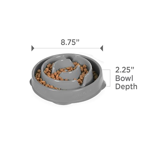 Outward Hound Fun Feeder Slo Bowl – Medium 2‑Cup Capacity, Slow Feeding, Small to Medium Dogs & Cats, Non-Slip, Gray, Drop Pattern - color: Gray, size: Medium
