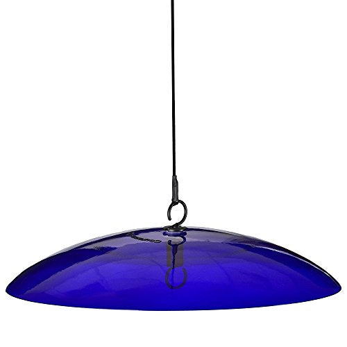Yellow Recycled Glass Bird Feeder Dome, Hanging Weather Shield with Dual Hooks, Durable Outdoor Protection for Backyard Feeders, Cobalt Blue