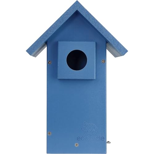 Bluebird Bungalow Recycled Plastic Bird House with Predator Guard and Clean-Out Door, Wild Bird House and Outdoor Décor, Blue