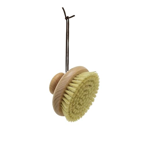 Creative Co-Op Beech Wood Body Brush with Round Handle and Leather Tie, Natural