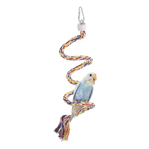 Bird Rope Perch Swing, Spiral Rope Perch Standing Pole Accessory Climbing Swing Paw Grinding 39 Inch, (Rainbow) Intended for Parrot/Parakeet/Budgies/Cockatiels/Lovebirds - color: Rainbow, size: 39 Inch