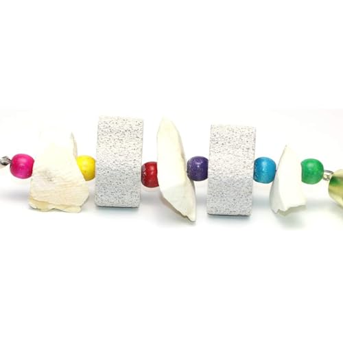 2Pcs Bird Beak Trim Cuttlebone Calcium Stone Lava Block Chew Toy Grinding Teeth Natural Minerals with Bell for Parakeet Conure Lovebird Cockatiel Finch Canary Hamster Chinchilla Rabbit