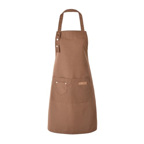 Tosewever Art Aprons for Women Painting Pottery Baking, Mens Buckle Straps Kitchen Apron with Pockets for Chef Cooking - color: Brown