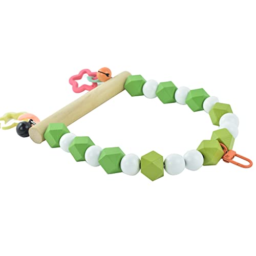 Wooden Bird Swing Perch for Parakeet, Small Birds Hanging Cage Stands | Cockatiels Parrot Chewing Training Toy, Green Wood Beads with Bell, Birdcage Playground Gym Accessories - color: Green