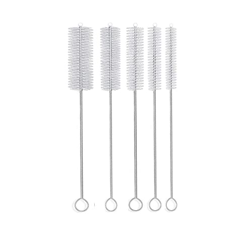 10" Extra Long Tube Brush Set - Large 5 Pack - White | Flexible nylon straw brushes for bottles, cleaning straws, pipe cleaners, glass, keyboard, detailing and deep cleaning - color: White, size: Large 5 Pack (8mm 12mm 16mm 20mm 24 mm)