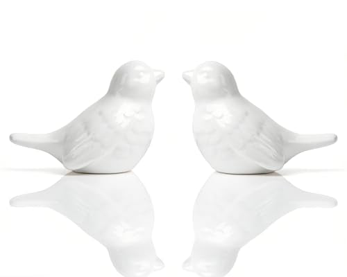 Set of 2 Ceramic White Bird Figurines, 3.75 Inch Modern Bird Statues Home Decor, Cute Small Knick Knacks for Shelf, Office, Living Room, Bathroom, Kitchen, Housewarming Gift - color: White