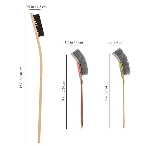 Bird Cage Cleaning Brushes, 3Pcs Bamboo Stainless Steel Narrow Handle Set for Birdcage Cleaning Bird Poop Remover with Hanging Hole