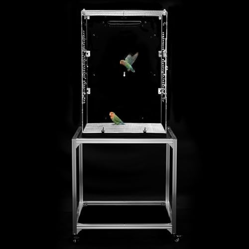 GuineaLoft™ Model-ET223 Crystal Clear Acrylic Bird Cage | 2'x2'x3' Mid-Sized Tall Cage W/ Stainless Steel Mesh Top & Bottom, Dual Side Doors, & Reusable Canvas Bottom - color: Model-ET223