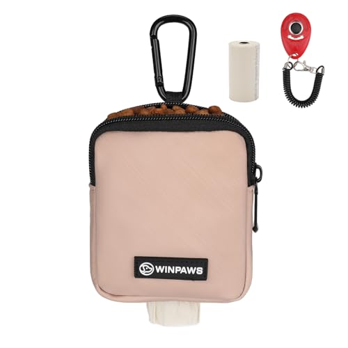 Dog Treat Pouch with Training Clicker,Waterproof Nylon Fabric Poop Bag Holders for Leashes,Hands Free Small Dog Walking Bag with Carabiner, Pet Puppy Training Walking Essentials (Coffee) - color: Coffee