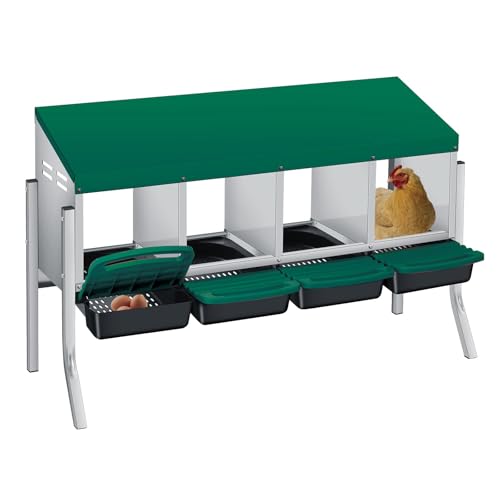  Chicken Nesting Box with Cleanable Pull Out Trays, 4 Hole Roll Away Nesting Box for Laying Hens, Wall Mount or Placed Design for Easy Egg Collection ﻿ - color: Green, size: 4 Holes with legs